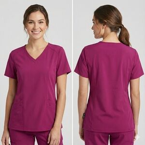 Women's V-Neck Short Sleeve Top - Berry